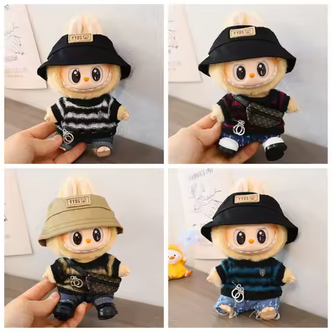 For 15/17cm Labubu Mini Striped Clothing Jeans Hats Shoes Bag Cool Handsome Set Labubu V1 V2 Clothes