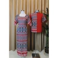 Set couple long dress&kemeja pua kumbu ready stock