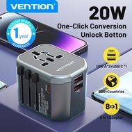 Vention 20W Global Travel Charger Plug AC + USB 2 in 1 Fast Charging Power Wall Charger Type-C and D
