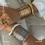 GESH Bracelet, Metal Wide Cuff Design Wide Cuff Bracelet, Fashion Chunky Style Smooth  Open Spring C
