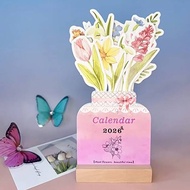 [EWFA-t] 2026 Bloomy Flowers Desk Calendar Mini Calendar Standing Desk Calendar Vase-Like Desktop Mo