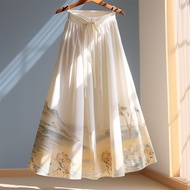 Chinese Style High-Waist Pear-Shaped Print Skirt with Drape Feel - VSS6