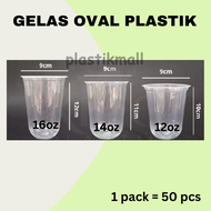 (50pcs) Gelas Oval Plastik 12oz 14oz 16oz / U Cup Bening 14 oz 16 oz