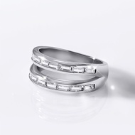 SWAN-Double Curve Baguette Ring แหวนเงินแท้ ฝังเพชรคิวบิกเซอร์โคเนีย รูปทรงสะดุดตา