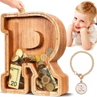 SummiDate Wooden Letter Piggy Bank for Kids| Piggy Bank for Boys Girls Toddler| Alphabet R Money Ban