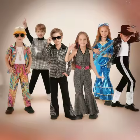 Sparkly Disco Costume Retro 80s Sequin Pop King Dance Outfits Party Star Cosplay Bling 70s Jumpsuit 