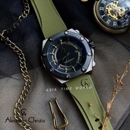 [Original] Alexandre Christie 9601 MAREPBAGN Automatic Men Watch with Black Dial Green Silicone Strap