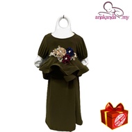 Baju Raya kurung baby girl [Peplum Anakanda.my] + Free gift (Olive Green) 2023