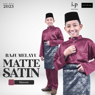 I.P Muslim⚜Matte Satin Slim Cutting Baju Melayu -Maroon/Size 3XS-5XL/Baju Raya Budak/Baju Raya Kelua