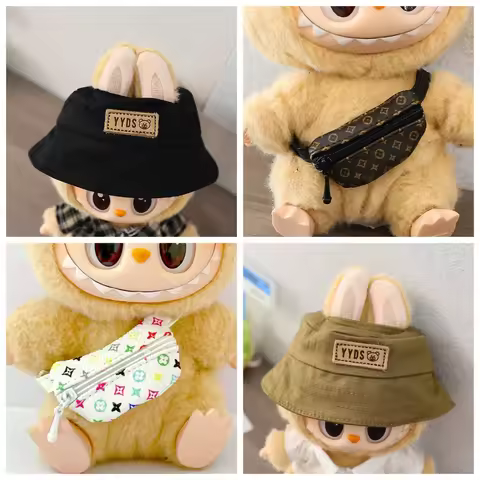 For 15/17cm Labubu Mini Striped Clothing Jeans Hats Shoes Bag Cool Handsome Set Labubu V1 V2 Clothes