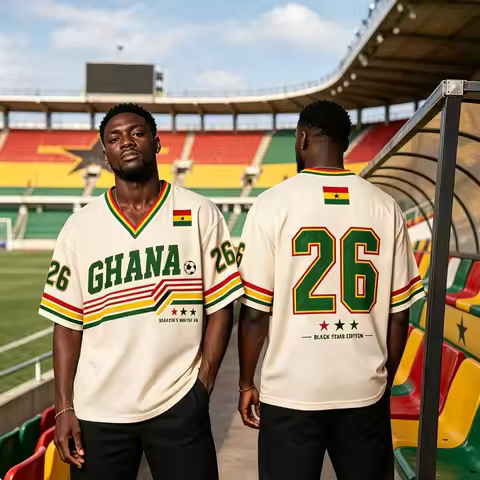 Ghana Black Stars 26 Number Soccer Jersey Retro V Neck Short Sleeve T Shirt Africa Football Streetwe