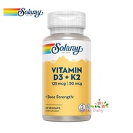 Solaray Vitamin D3 + K2 Soy Free 60 VegCaps วิตามินดี 3+เค 2 (60 เวจจี้แคปซูล) ช่วยบำรุงกระดูก