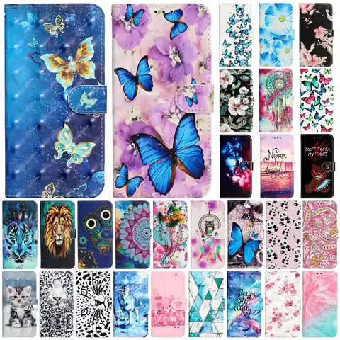 For Nokia C32 Case Painted Butterfly Leather Flip Stand Phone Case For Etui NokiaC32 C 32 NOKIA C12 