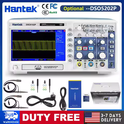Hantek DSO5202P DSO5102P DSO5072P Digital Storage Oscilloscope 2-Channel 70MHz-200MHz Bandwidth 1GSa