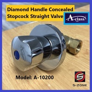 A-Class Concealed Shut Off Valve Straight With Diamond Handle Water Shower Stopcock G1/2 Inch Thread