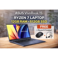 ASUS VivoBook 15 Ryzen 7 Laptop Computer | 12GB RAM | 512GB SSD | Fingerprint + Free Mouse & Headset
