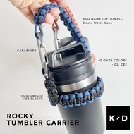 ROCKY TUMBLER CARRIER customise add name universal paracord Flask Water tumbler bottle handle strap