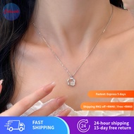 S999 Solid Silver Necklace with Floral Ring, Super Fairy Iridescent Rose Clavicle Chain High-End Ver