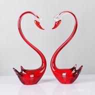 Red Entrance Blue Swan Home Decoration Pair Glass T7IQ