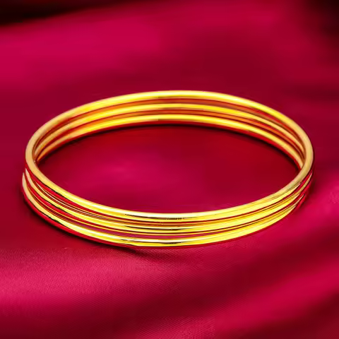 2.8mm Three-Life Bracelet for Women, 24K Gold, AU999 | Polished triple rings, 2.8mm sleek band for d