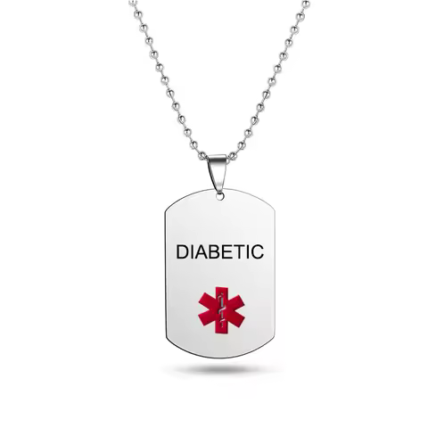 Trendy Red Medical Alert Dog Tag Necklace Stainless Steel Engraved Disease Emergency SOS Pendant Jew