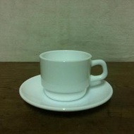 WH6618【四十八號老倉庫】全新 早期 法國製 ARCOPAL 牛奶玻璃 純白 咖啡杯 200cc 1杯1盤價