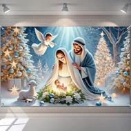 5x3ft Nativity Scene Christmas Banner Holy Night Jesus Birth Backdrop with Manger and Wise Men Relig