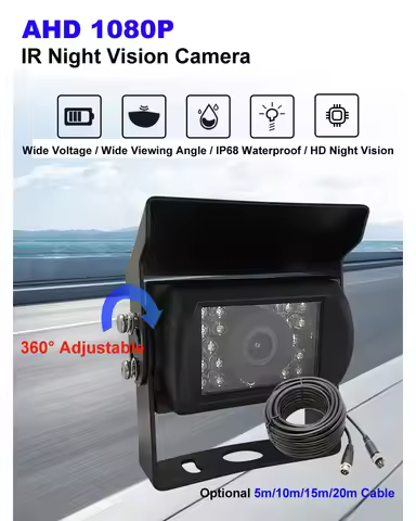 12V-24V AHD 1080P Vehicle Rear View Reversing Camera Backup 4Pin Sony CCD IR Night Vision + 5M 10M 1