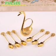 PULSEE Swan Base Stand Spoons, Stirring Mixing with 6 Spoons Swan Spoons, Creative Table Decoration 