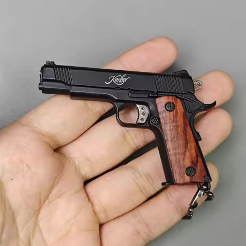 1911 Kimber Black Keychain Metal Gun Keychain with Wood Handle Mini Pistol Keychain Best Gift for Ma