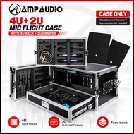 AmpAudio Professional 4U Microphone Flight Case Rack Case with 2U Pull-Out Drawer 8 Handheld Mic Slo