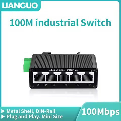 LIANGUO 5 Port 100M Industrial Switch 10/100Mbps Mini Network Ethernet Switch 35mm DIN-Rail Mounted 