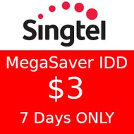 Singtel Prepaid $3 MegaSaver IDD (7 Days) Top Up / Renew / Recharge