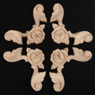 4pcs 6.5x6.5cm Wood Carvings Decals Corner Decorative Plaques for Cabinet Walls Doors Bed Cupboard D