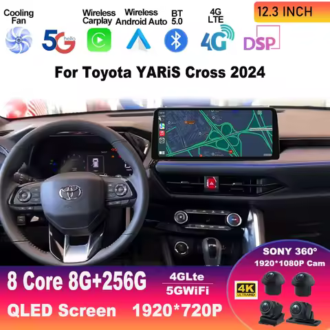 12.3 Inch Touch screen Android15 For Toyota YARiS Cross 2024 Multimedia Video Player Wireless CarPla