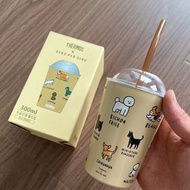 韓國預訂 thermos  x zero per zero 狗狗 聯名款304不鏽鋼 雙杯蓋 寵物狗狗 便攜咖啡杯 吸管隨行保溫杯