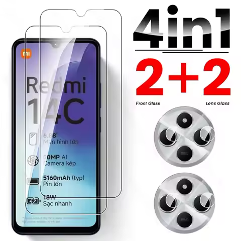 4 In 1 Tempered Glass Case For Redmi 14C 15C 4G 5G Camera Lens Screen Protector Readmi Redmy Redmi14