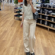 Beige straight-leg jeans