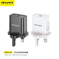 Awei PD60 20W Charger Adapter 20W Fast Charging Charger Awei PD61 Wall Charger 3 Pin UK Plug Awei Ch