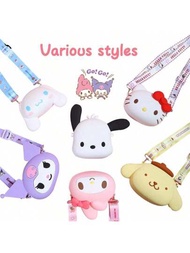 1 bolso bandolera genuino de Sanrio Kuromi Hello Kitty Cinnamoroll Melody Kerokero Keroppi Bolso cruzado de gato Kitty de personaje de anime de silicona con accesorios decorativos (algunas partes pueden ser aleatorias)