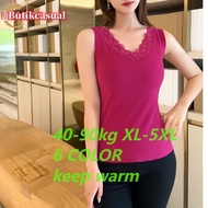 Ready Stock Lace V-neck Warm Vest Women Plain tanks  Autumn Winter Thickened Fleece Sleeveless Plus 