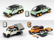 GCD 1:64 合金模型，新車型。Defender 110，Kahn改装版6x6皮卡Pick up。第二批3色右舵發售中，Green淺綠色標準版(284) / 米白色配件版(286) / Orang