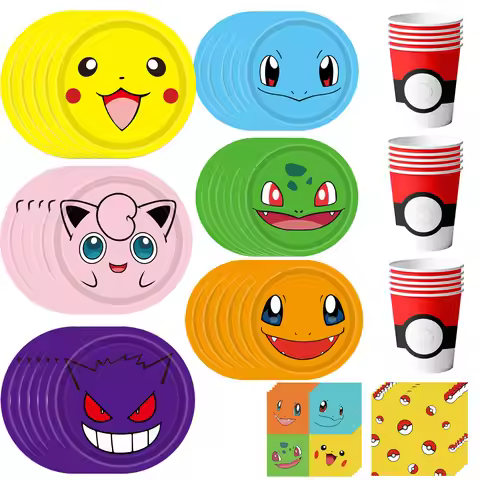 120 Pcs Pokemon Birthday Party Tableware-Pokemon Plates Napkins Cups Etc Pokemon Birthday Decoration