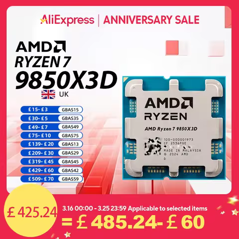 AMD Ryzen 7 9850X 3D Gaming Desktop Processor - 16 Cores, 32 Threads w/ 9850x3dCache for Extreme Gam