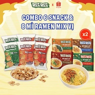 Combo of 6 Crispy and Spicy Snacks 40g and 8 REC REC Instant Ramen Noodles 105g - Cricket Protein-Ri