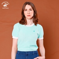 Beverly Hills Polo Club Women’s Cotton Flat Knit in Peach & Aqua REN2008 Polo Shirt Women