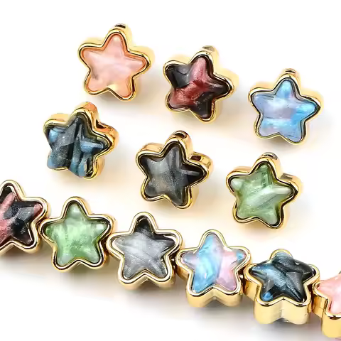 10pcs 1.2cm Random Color Mix Five-pointed Star Golden Border Cat's Eye Gradient Color Acrylic Beads 
