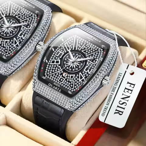 Frank's New Men's Watch, High-End Couple's Model, Barrel-Shaped with Starry Diamond Inlay, High-End 