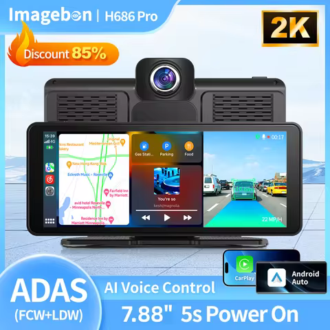 Imagebon H686Pro 7.88" ADAS 2K+1080P Dual Lens Car DVR Wireless Carplay Android Auto AI Voice Contro