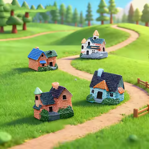 Artificial Mini Miniature Resin House Craft Ornament for Home Decoration Small House Model DIY Cute
